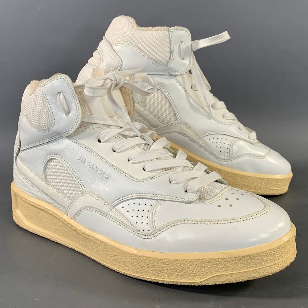 Jil Sander Leather High Top Sneakers Size 8 White